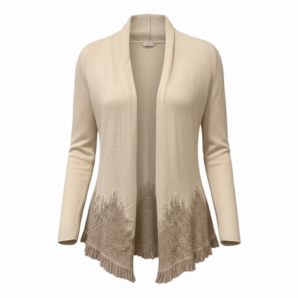 Moth cream open front fringe cardigan, XS